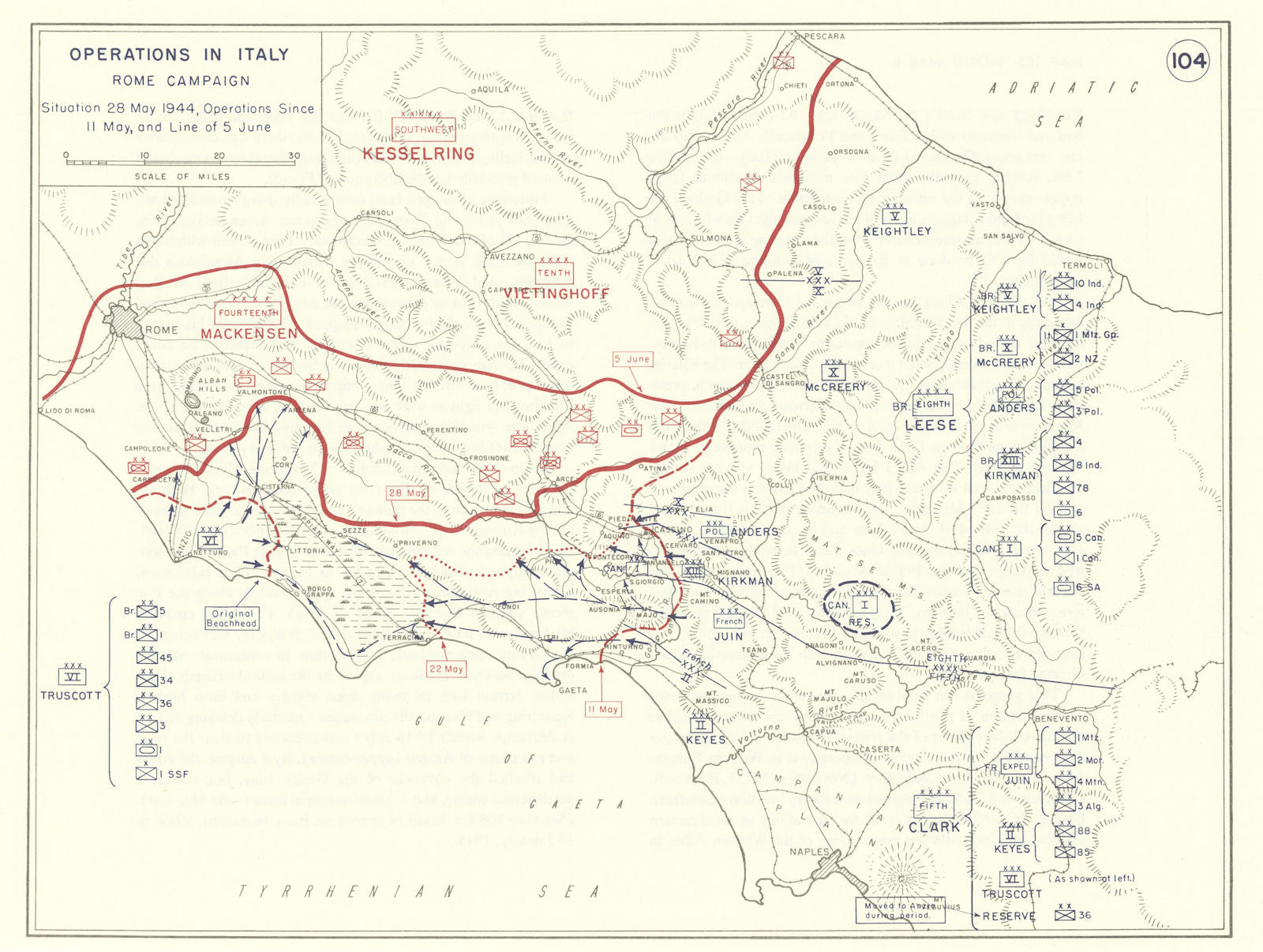 World War 2. Italy. Rome Campaign. 11 May-5 June 1944 1959 old vintage map